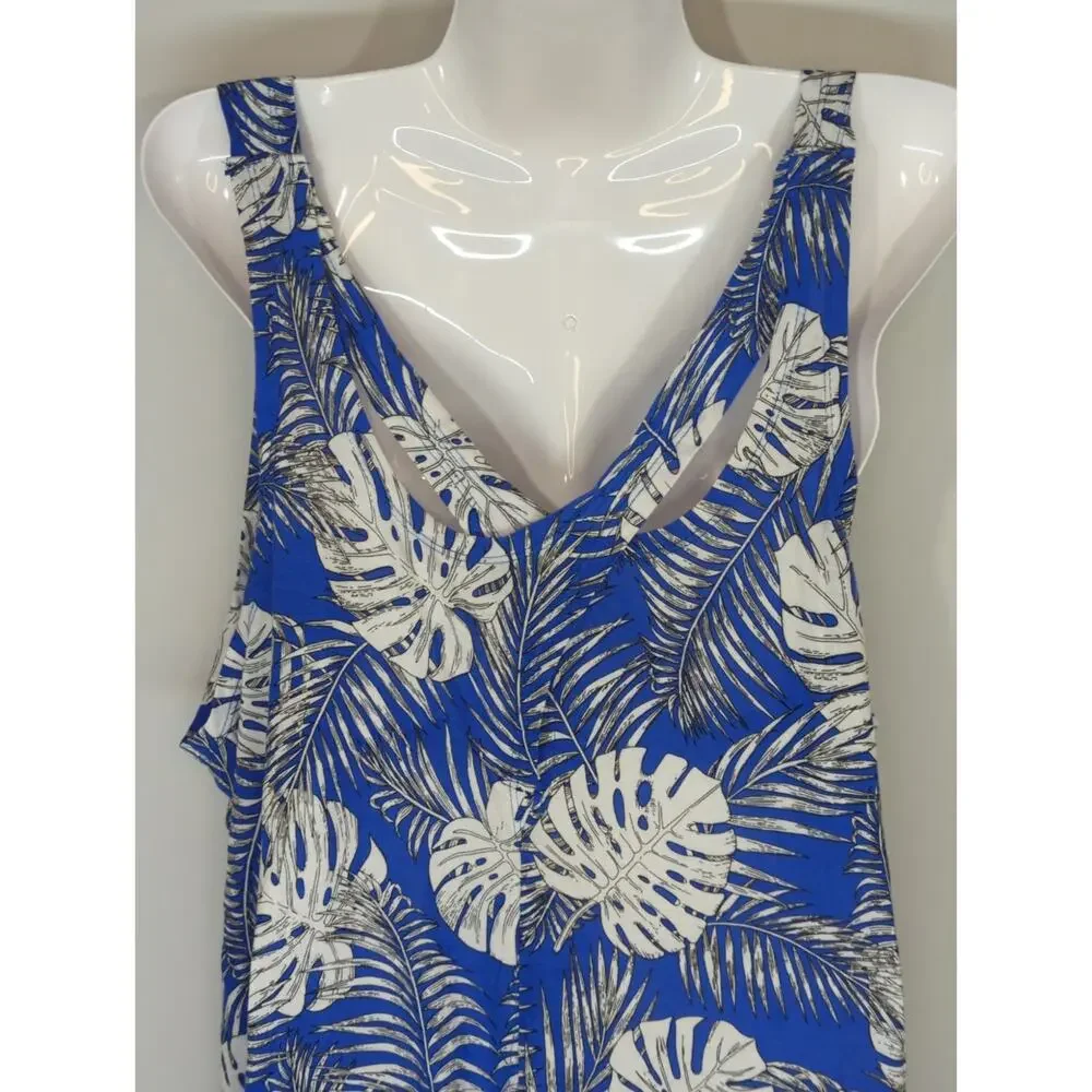 ellos Blue Tropical Scoop Neck Mini Dress‎ LARGE NWT Coastal Beachy Bohemian